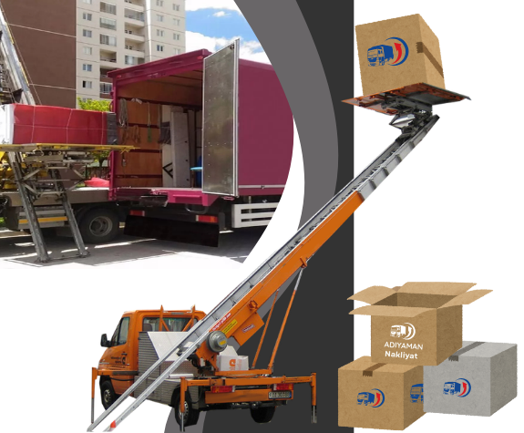 Adıyaman'ın En İyi, En Profesyonel & En Güvenilir Nakliyat Firması. Asansörlü Taşıma, Asansör Kiralama, Evden Eve Nakliyat, Şehiriçi Taşıma, Şehirlerarası Nakliyat, Ofis, Fabrika Taşıma çözümleri